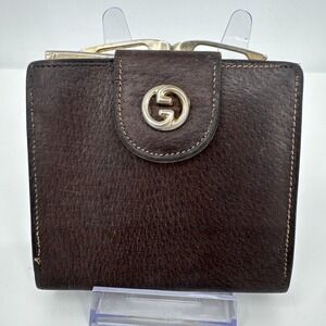 Gucci Vintage Interlocking bi-fold wallet Change Purse Brown leather Made Italy